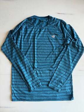 rabbit Men's EZ Tee Long Sleeve Running Shirt - Teal Stripe Small
